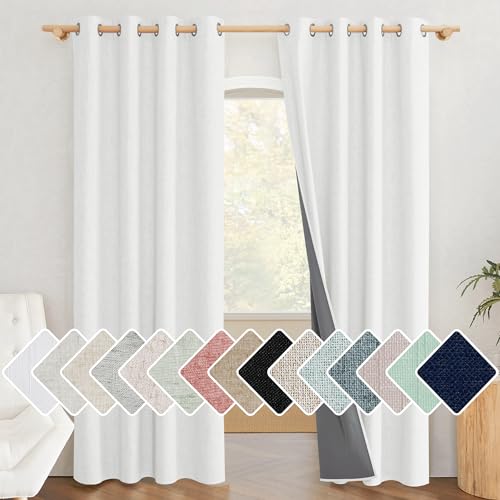 100% Absolutely Blackout Linen Curtains with Thermal Insulated Liner (52"W x 90"L (Pack of 2) / Greyish White)