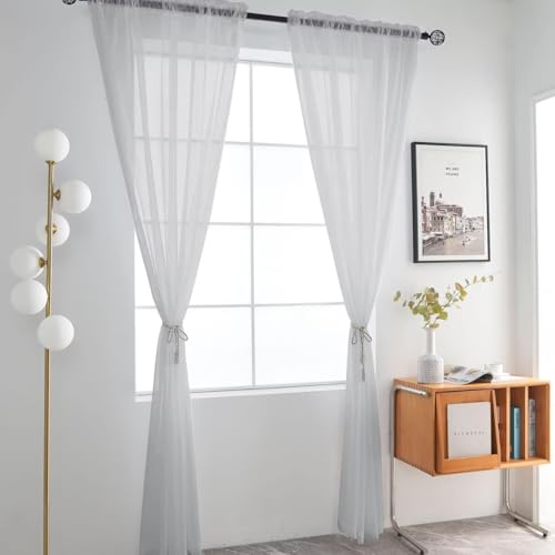 Basic Rod Pocket Sheer Voile Window Curtain Panels Silver Grey 1 Pair 2 Panels 52 Width 45 Inch Long for Kitchen Bedroom Children Living Room Yard（Silver Grey (Silver Grey / 52"W x 45"L (Pack of 2))