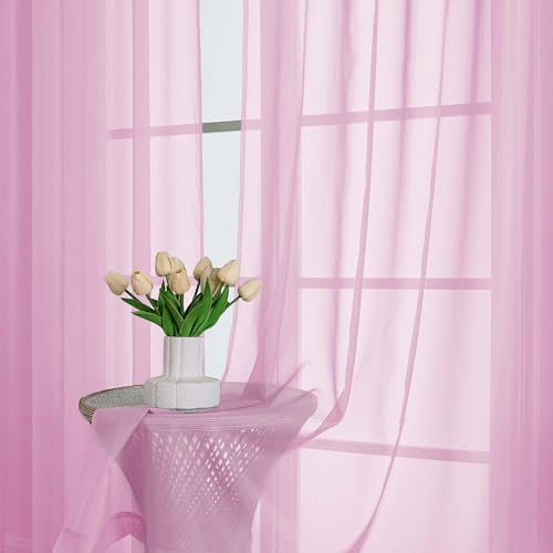 Sheer Pink Curtains (Pink / 59"W x 63"L (Pack of 2))