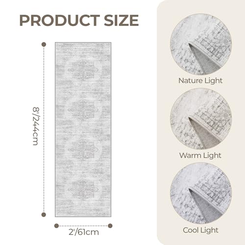 2x8 Runner Rug Non Slip (Light Grey/White / 2' x 8' (Runner))