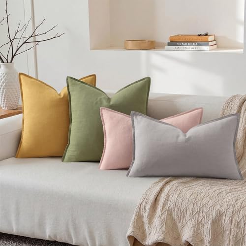 Fall Pink Linen Throw Pillow Covers 12x20 Set of 2 (Pink / 20" x 12" (Pack of 2))