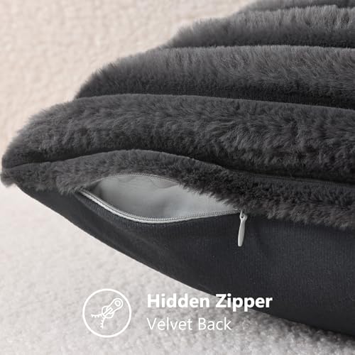 Fall Faux Fur Throw Pillow Covers 12x20 Set of 2 Dark Grey (Dark Grey / 20" x 12" (Pack of 2))