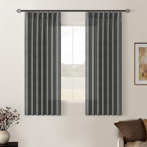 Charcoal Grey Pleated Linen Semi Sheer Curtains 45 Inch Length 2 Panels (Charcoal Grey / 40"W x 45"L (Pack of 2))