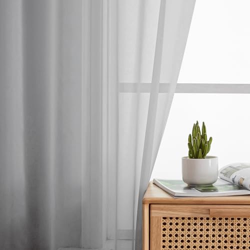 Light Grey Sheer Curtains 54 Inch Length for Living Room Bedroom 2 Panels Set (Light Grey / 42"W x 54"L (Pack of 2))
