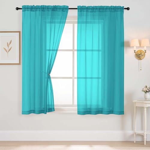 Turquoise Sheer Curtains 63 Inch Length 2 Panels (42"W x 63"L (Pack of 2) / Turquoise)