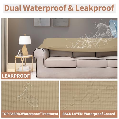 100% Waterproof Loveseat Couch Cover Stretch Jacquard Sofa Cover (Sand / Loveseat)