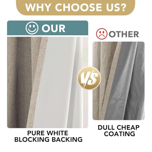 100% Blackout Linen Curtains 102" L 2 Panels Cobblestone (Cobblestone / 52"W x 102"L (Pack of 2))