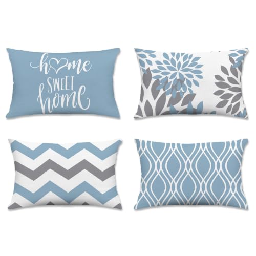 Throw Pillow Covers 12x20 (Blue Aqua / 20" x 12" (Pack of 4))