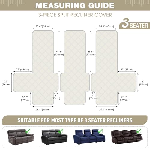 100% Waterproof Recliner Sofa Cover (Off White / 3 Seater Standard)