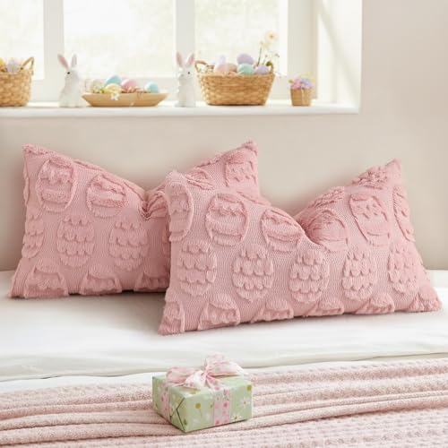 Pink Faux Fur Egg Throw Pillow Covers 12x20 Set of 2 (20" x 12" (Pack of 2) / Eggs Pink)