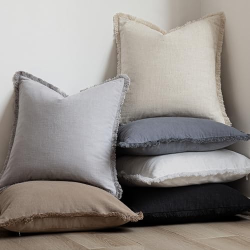 Decorative Linen Fringe Throw Pillow Covers 22×22 Light Gray (22" x 22" (Pack of 2) / Quiet Gray)