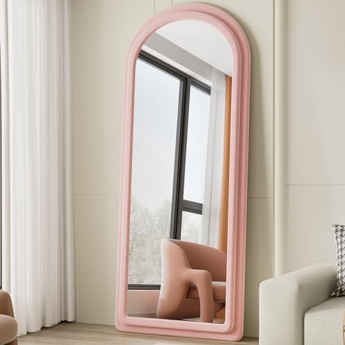 Floor Mirror Full Length Mirror with Stand (Arched - Pink)