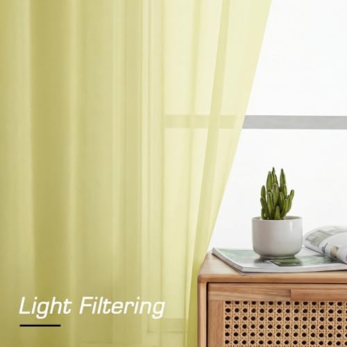 Light Yellow Sheer Curtains 63 Inch Length 2 Panels (Light Yellow / 42"W x 63"L (Pack of 2))