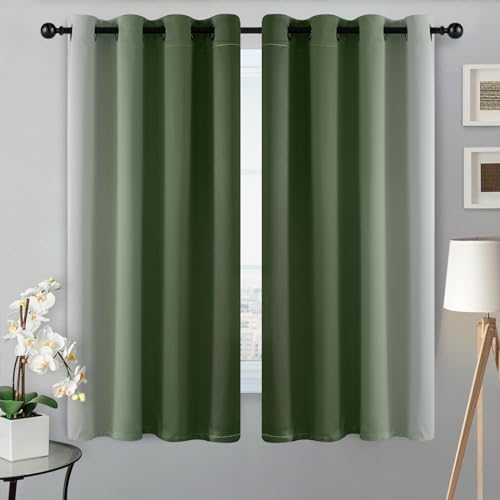 Ombre Curtains Sage Green to Grey White for Living Room 52Wx63L (52"W x 63"L (Pack of 2) / Sage Green)