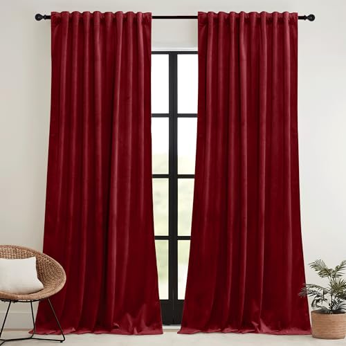 Red Velvet Blackout Curtains 96 inches for Bedroom Living Room (Red / 52"W x 96"L (Pack of 2))