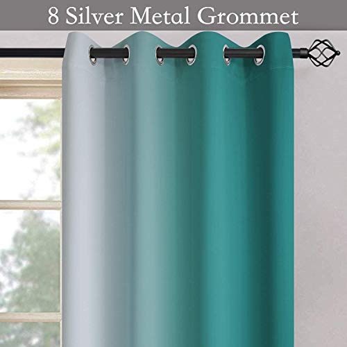 Ombre Teal to Grey White Curtains for Living Room 52Wx63L (52"W x 63"L (Pack of 2) / Teal)