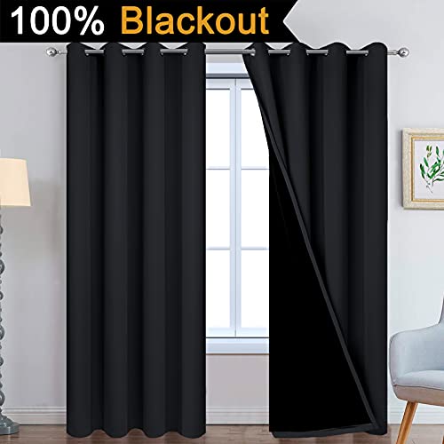 Black 100% Blackout Curtains 96 Inches Long for Bedroom 52" Wide (52"W x 96"L (Pack of 2) / Black)