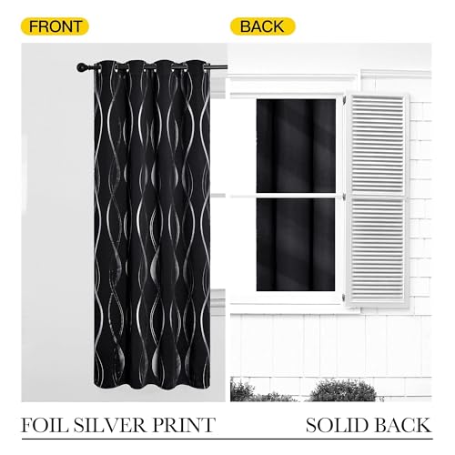 Black Out Grommet Pattern Curtain Panels 84 inches Long (1 - Black / 52"W x 84"L (Pack of 2))