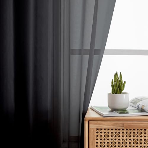 Black Sheer Curtains for Windows 54 inch Long 2 Panel Set (40"W x 54"L (Pack of 2) / Black)