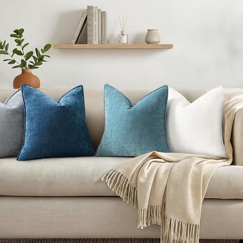 Chenille Teal Velvet Throw Pillow Covers 20x20 Set of 2 (Teal / 20" x 20" (Pack of 2))
