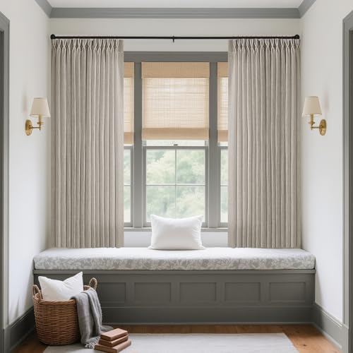 Burlywood Birch Pinch Pleated Linen Curtains 63 Inch Length 2 Panels Set (Burlywood Birch / 40"W x 63"L (Pack of 2))