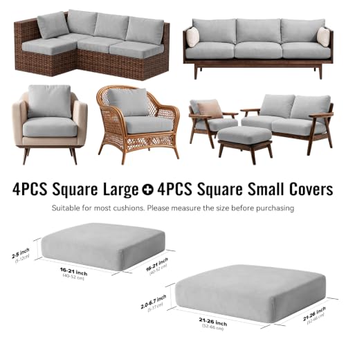 8Pcs Outdoor Cushion Covers (Air-grey / Square-large + Quadrate)