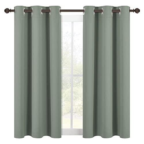 Modern Blackout Curtains Noise Reducing (Greyish Green / 42"W x 54"L (Pack of 2))