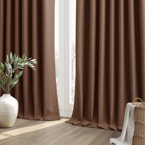 100% Blackout Curtains 72 Inch Length 2 Panels Set for Living Room Bedroom Back Tab Thermal Insulated Black Out Linen Drapes Room Darkening Window Curtains 72 Inches Long (Rustic Brown / 52"W x 72"L (Pack of 2))