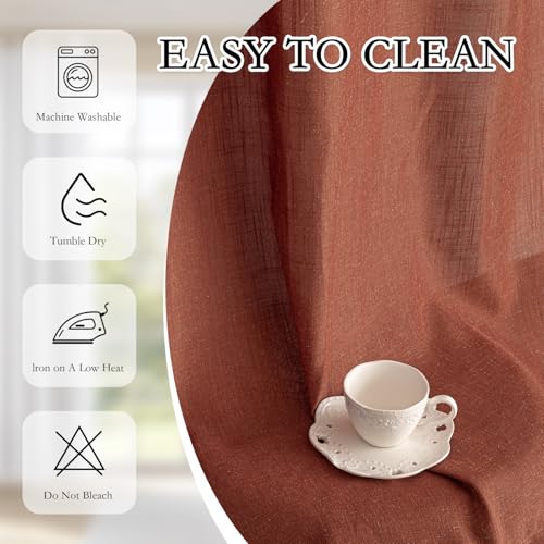 Living Room Curtains for Windows 108 Inch Long Light Filtering Sliding Door Semi Sheer Curtain Extra Long Floor Length Drapes Farmhouse Boho Privacy Back Tab (50"W x 108"L (Pack of 2) / Terracotta)