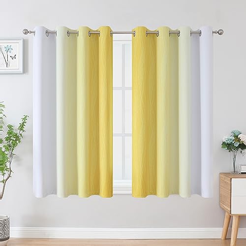 Yellow and Greyish White Ombre Blackout Curtains for Living Room 45 Inch (Yellow and Greyish White / 52"W x 45"L (Pack of 2))