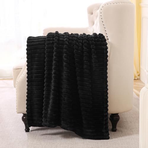 Black Fleece Throw Blanket 60”×80” for Couch Sofa Livingroom (Black / 60×80inch)