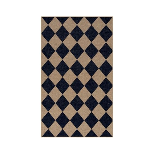 Colette Checkered Easy Jute Entry Rug (3' x 5' (Rectangular) / Nature and Black/Checkerboard -2)