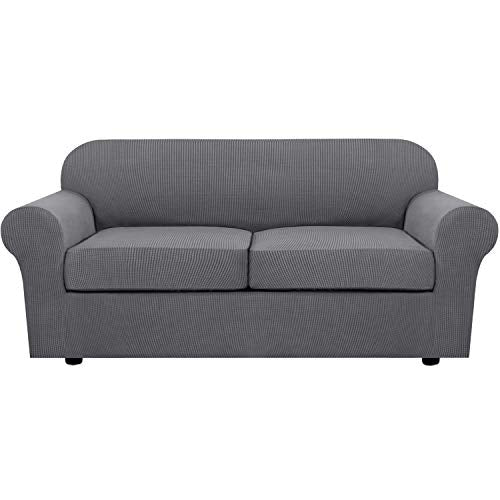 3 Piece Stretch Sofa Covers for 2 Cushion Sofa Couch Covers for Living Room Furniture Cover (Medium-XL / Grey)