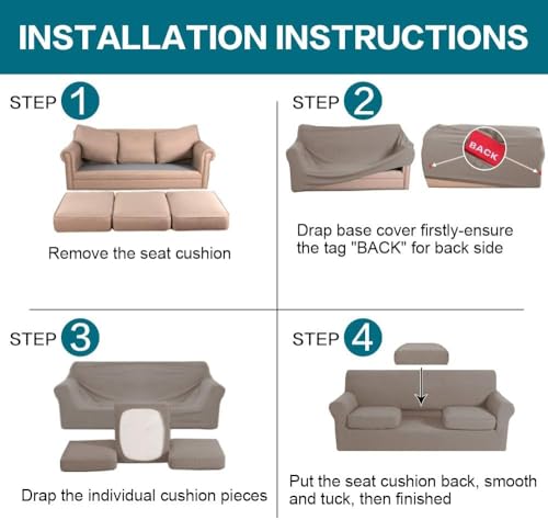 4 Piece Sofa Covers for 3 Cushion Couch Sofa Slipcover Soft Couch Cover for Dogs Washable Furniture Cover with 3 Individual Large Cushion Covers Feature Fabric (L Sofa (3 Cushion) / Taupe)