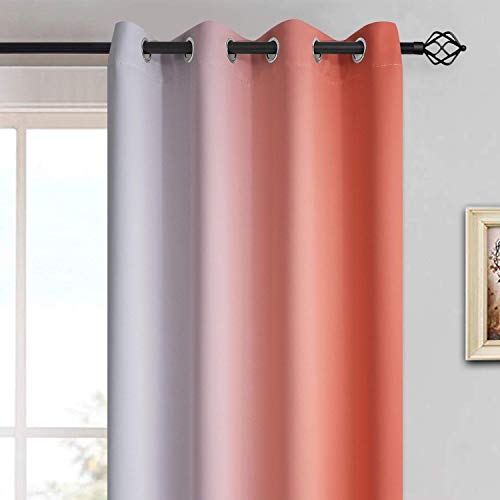 Ombre Curtains Coral and Greyish White for Living Room (52"W x 84"L (Pack of 2) / Coral)
