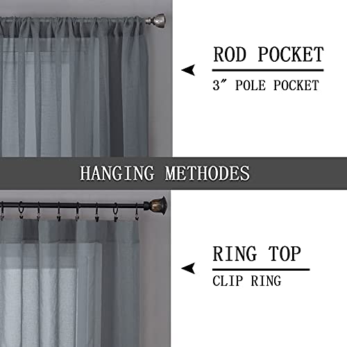 Sheer Curtains Linen Textured Bedroom Curtain Sheers Light Filtering Rod Pocket Voile Curtains for Living Room (54"W x 84"L (Pack of 2) / Dark Grey)