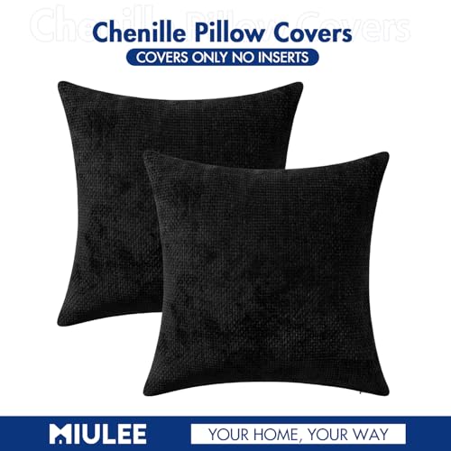Decorative Couch Throw Pillow Covers 16x16 Inch Black 2 Pack (16" x 16" (Pack of 2) / Black)