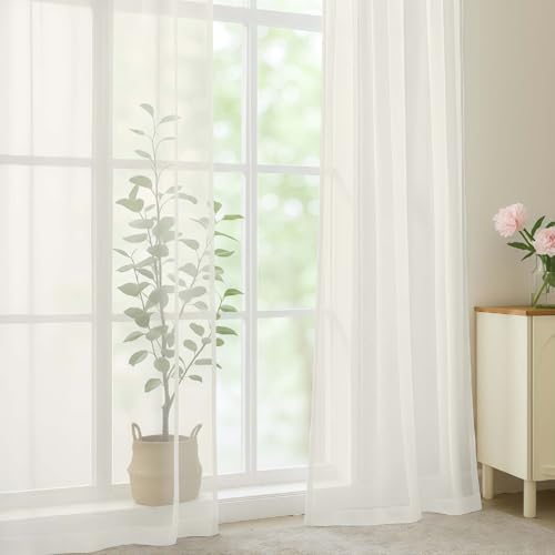 Ivory Sheer Curtains 84 Inch Long 2 Panels for Living Room 59" Wide (Ivory / 59"W x 84"L (Pack of 2))