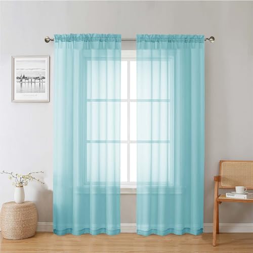 Aqua Sheer Curtains for Living Room 72 Inches Long 2 Panels (Aqua / 42"W x 72"L (Pack of 2))