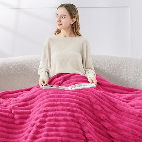 Ribbed Twin Blanket for Couch & Bed (Hot Pink / Twin(60"x80"))