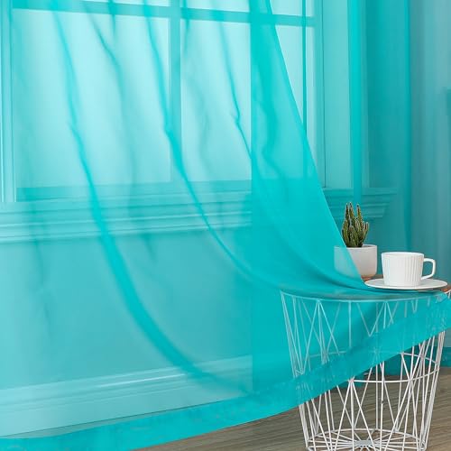2 Panels Sheer Curtains 108 Inches Long (Turquoise / 42"W x 108"L (Pack of 2))
