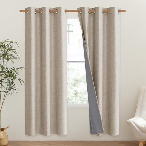 Oatmeal Vintage Open Linen Weave Flax Thermal Curtains (42"W x 72"L (Pack of 2) / Oatmeal)