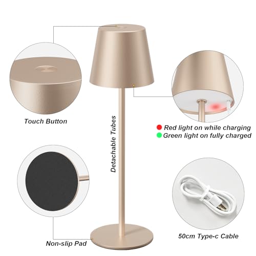 Champagne Gold Cordless Table Lamp Rechargeable (Champagne Gold)