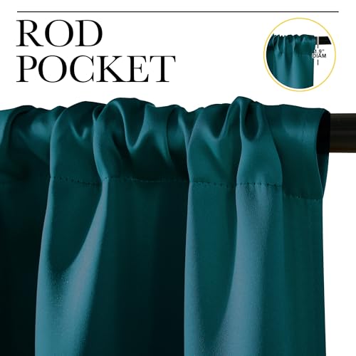 Teal Blackout Cafe Faux Silk Curtains for Small Windows (Teal / 42"W x 63"L (Pack of 2))