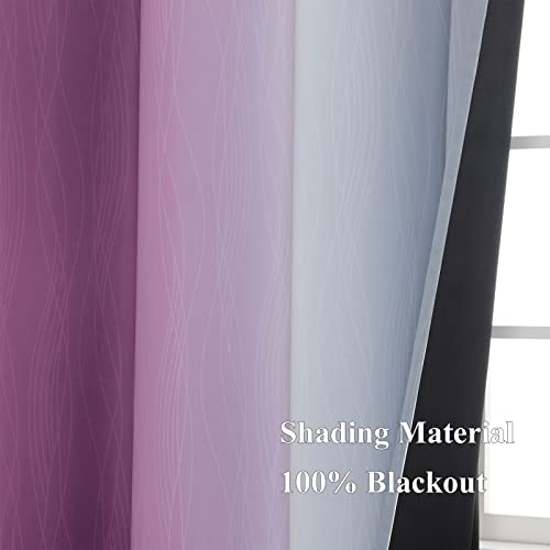 Purple and Grey Ombre Blackout Curtains for Bedroom 52Wx45L Inch 2 Panels (Purple and Grey / 52"W x 45"L (Pack of 2))