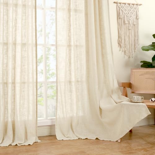 Short Window Linen Curtains 36 Inch Length 2 Panels (Beige / 34"W x 36"L (Pack of 2))