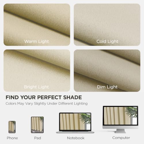 Blackout Curtains 90 Inch Length 2 Panels Set (Light Beige / 52"W x 90"L (Pack of 2))