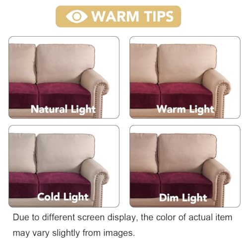 Velvet Stretch Couch Cushion Cover Plush Cushion Slipcover for Chair Loveseat Sofa Cushion Furniture Protector Seat Cushion Sofa Cover (Wine/Burgundy / 2 Cushion Sofa)