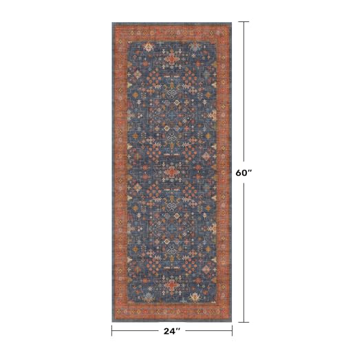 Navy Blue Runner Rug 2x5 for Hallway (2' x 5' (Runner) / Blue / Terracotta)