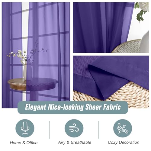 Purple Sheer Curtains 90 Inches Long 2 Panels (42"W x 90"L (Pack of 2) / Purple)